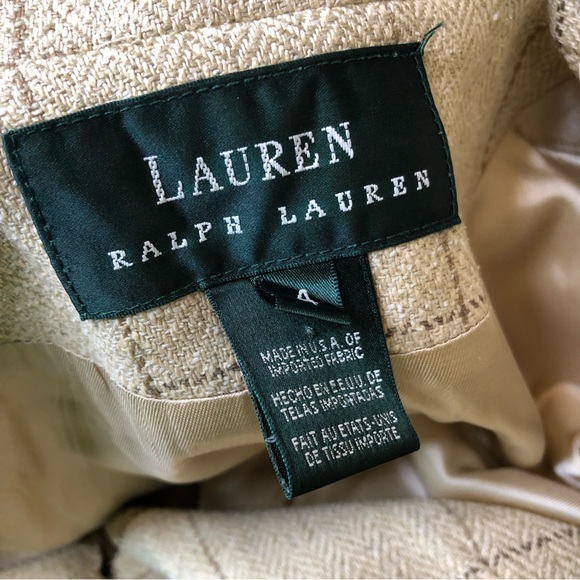 Lauren Ralph Lauren 100% Silk Plaid Tan Brown Blazer Jacket 4 - Picture 6 of 12